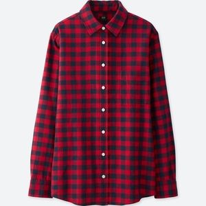 Uniqlo Oversized Red Checkered Plaid Flannel Shirt